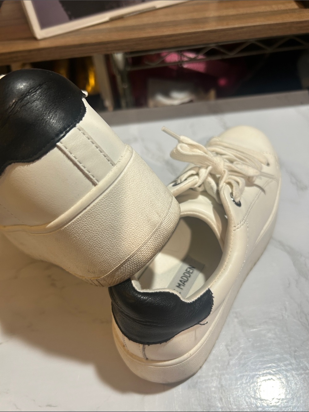 Steve Madden Women’s Platform Lace-Up Sneakers with Black Heel Accent - Picture 6 of 6